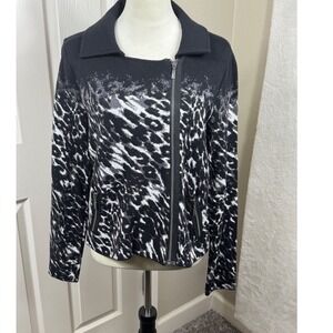 Chico's Women's Size 2 (L) Animal‎ Print Zip Front Jacket Black Gray Mobwife